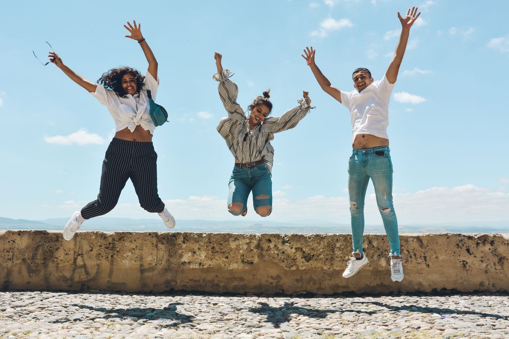 Group of friends doing tourism in Spain.