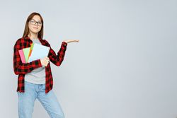 Concept of people, student on light gray background