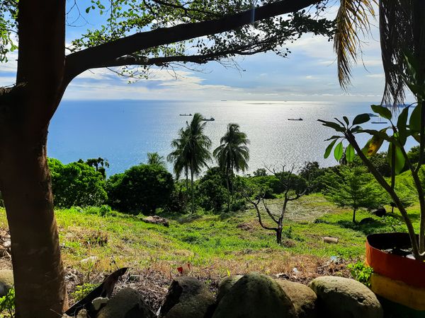 view of the sea from the hill in the Bukit Lampu area, Teluk Bayur, Padang city