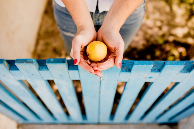 Female holding fruit in hands