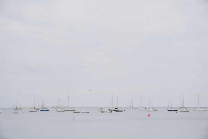 Yachts against overcast sky