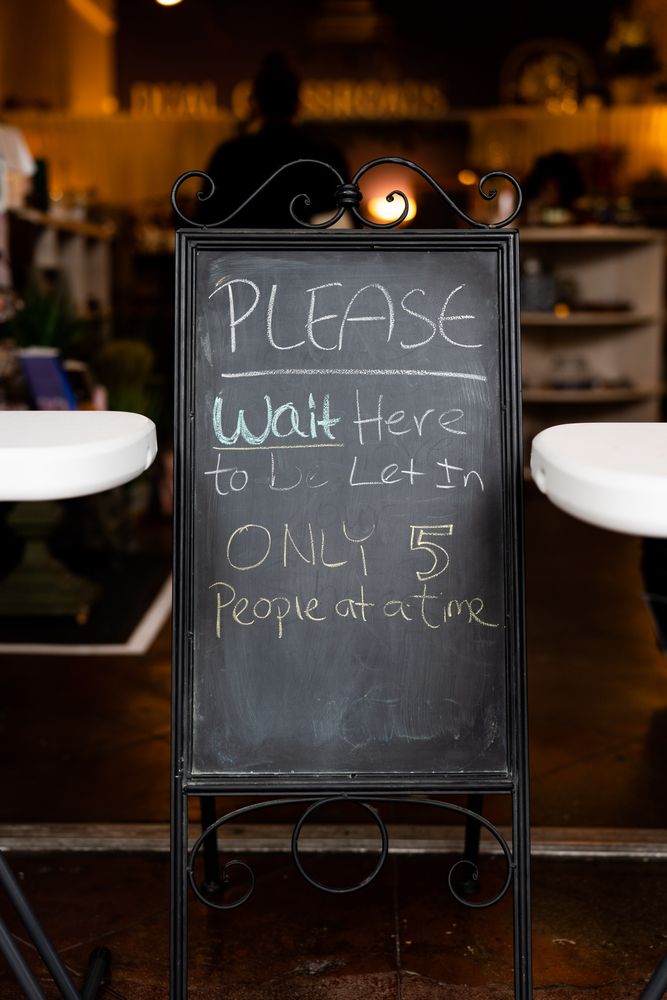 Sign in retail store limiting customers for pandemic shopping