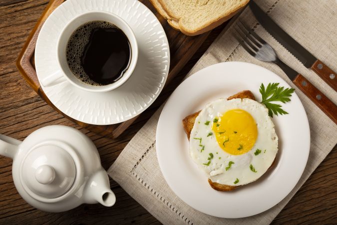 Breakfast with fried egg toast.