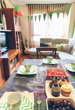 Decorated living room for breakfast party