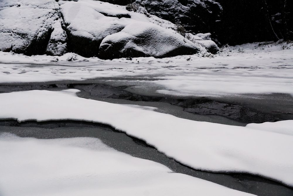 Snow covered lake in nature