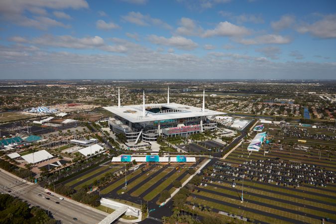 Aerial view of Hard Rock Stadium in Miami Gardens