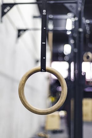 Gymnastic ring hanging in gym