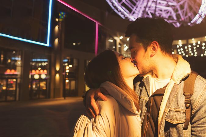 Couple in night city street