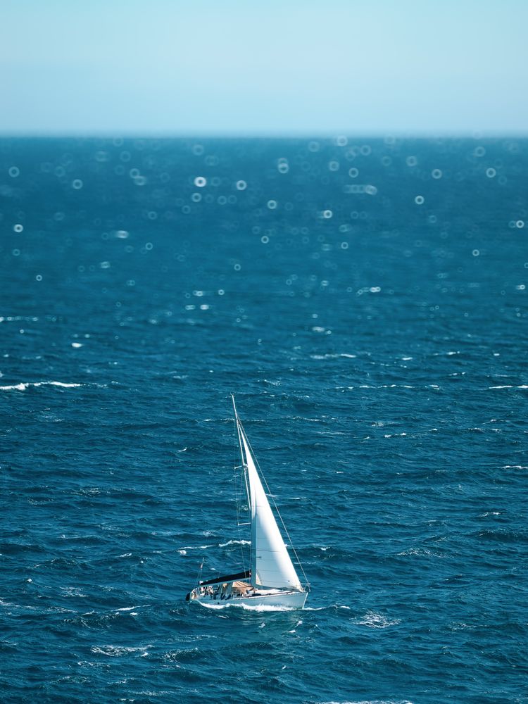 A sail boat outing on the A view of the choppy Mediterranean Sea