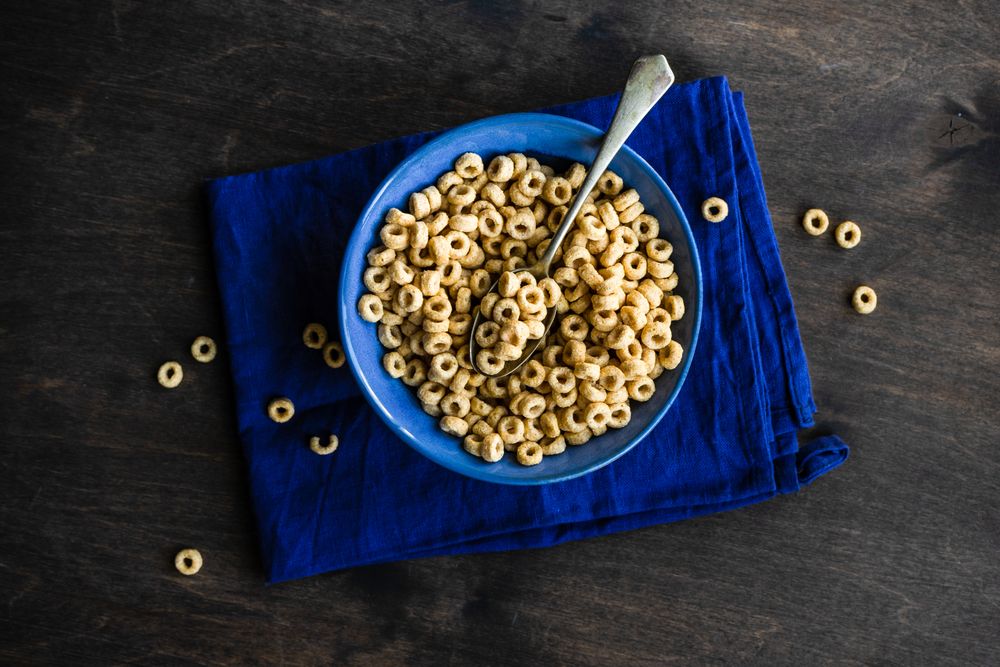 Top view of bowl of cereal for breakfast