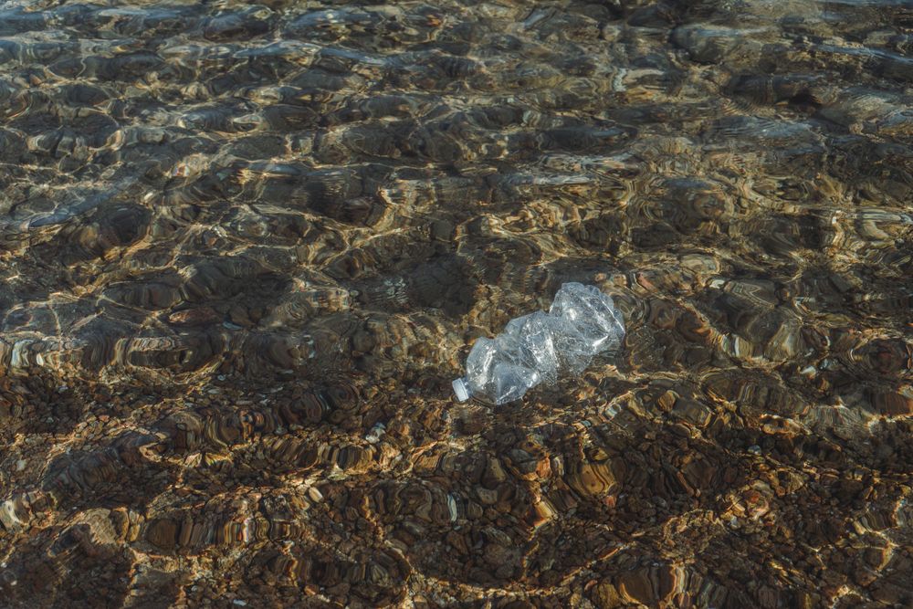 Plastic bottle lying on seashore