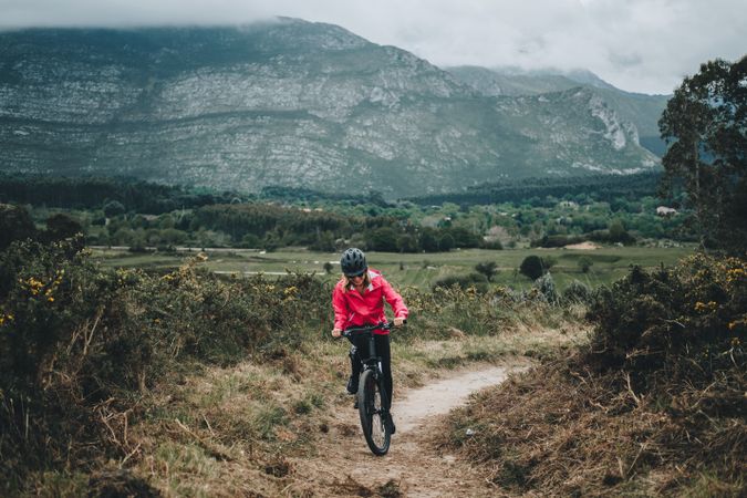 Female riding mountain bike