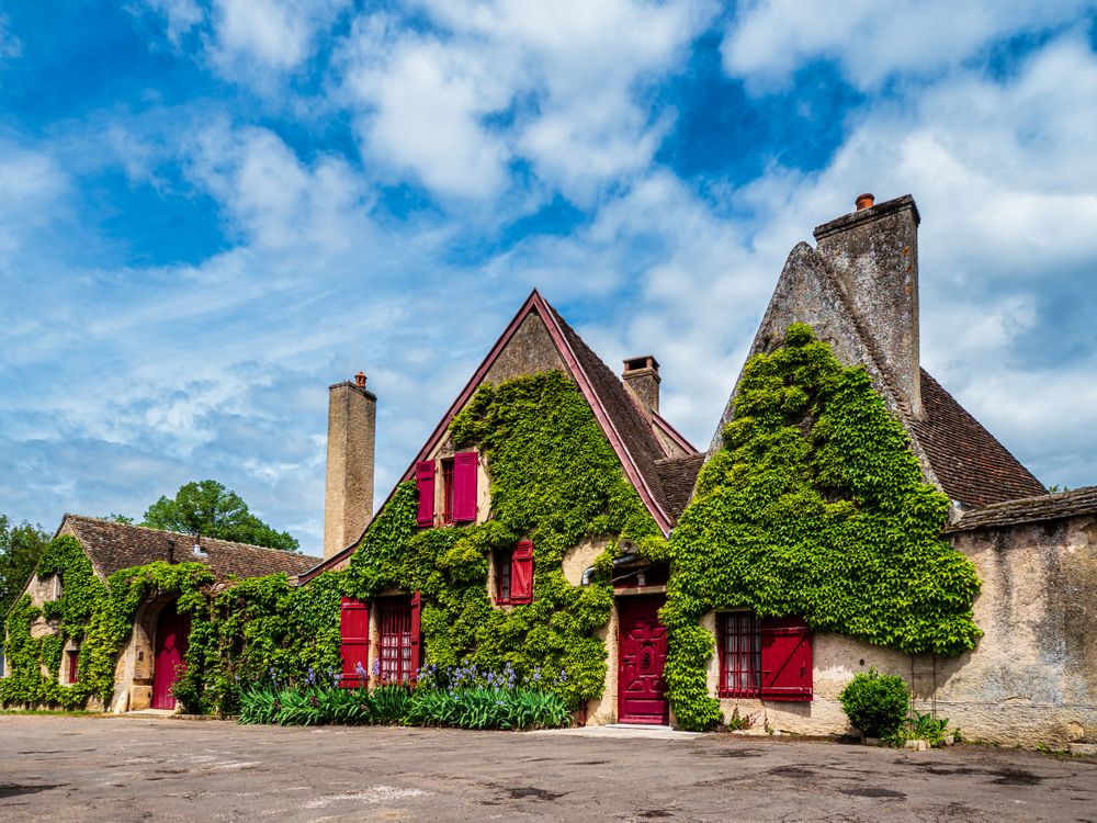 Empty streets of the medieval city of Beaune in Burgundy. The stormy sky