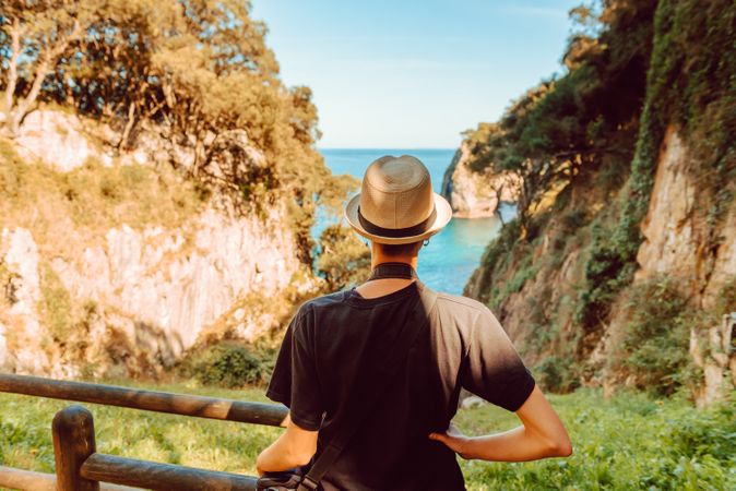 Female tourist contemplating picturesque landscape