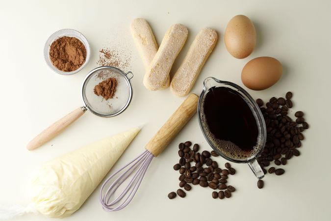 Tiramisu Ingredients Top View Classic Recipe