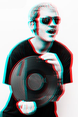 Three-dimensional photo of man with vinyl record