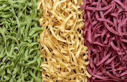 Tricolor pasta arranged as the italian flag