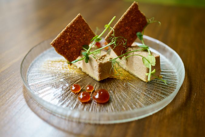 Ornate appetizer of foie micuit