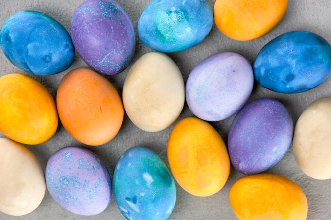 Top view of colorful Easter eggs