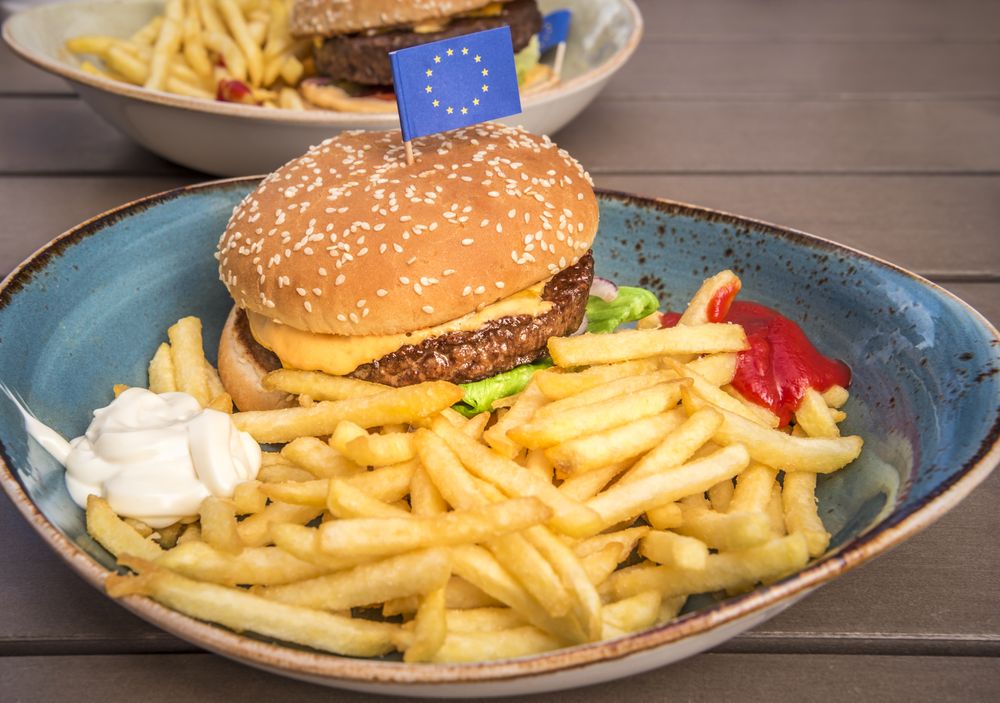 Plate with hamburger and fries