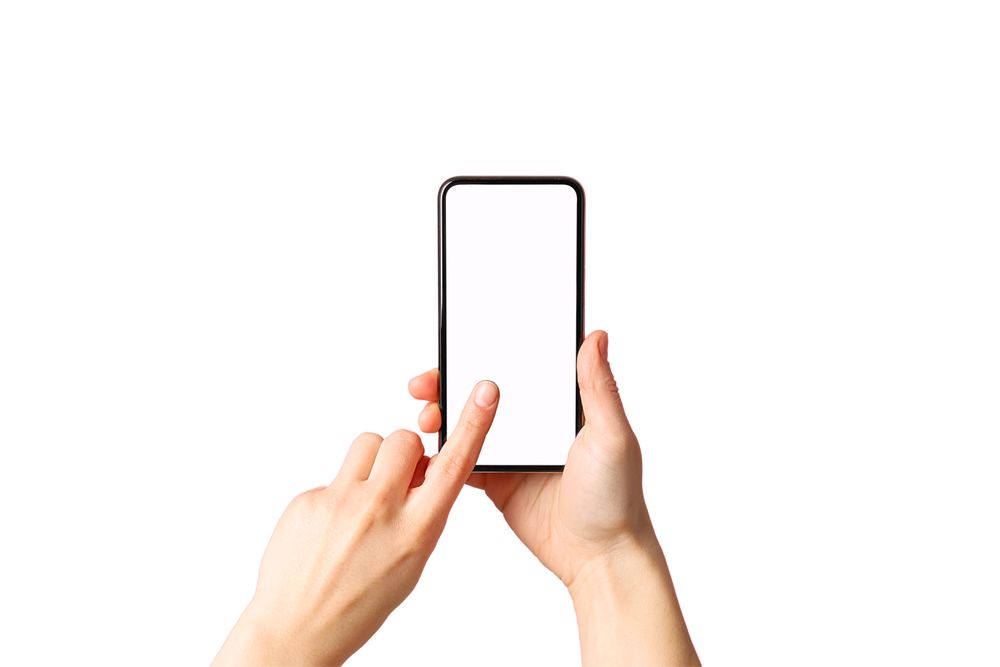 User touches a blank smartphone screen for interaction and app access