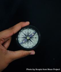 Person holding compass pointing toward north east 5p6yeb