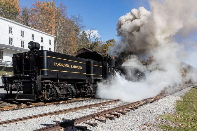 A traditional steam  locomotive in action, Cass, West Virginia