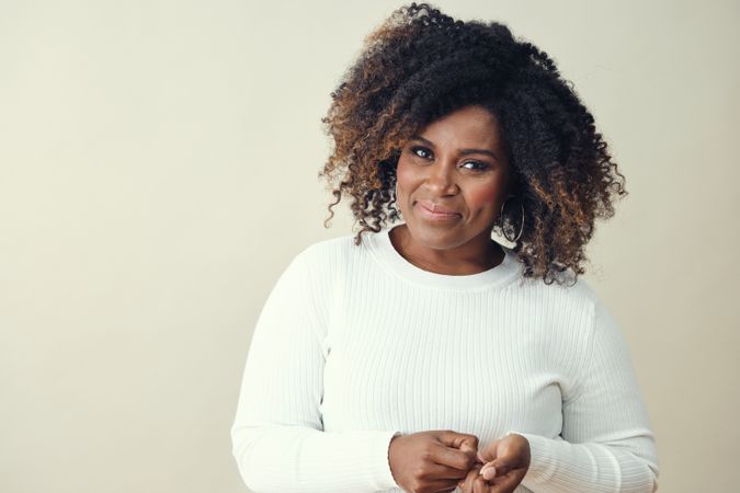 Portrait of content Black woman smiling