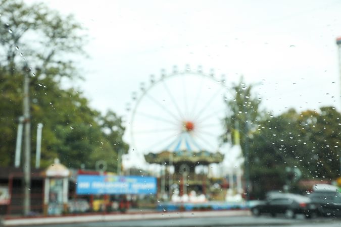 Blurred image of autumn city landscape, street
