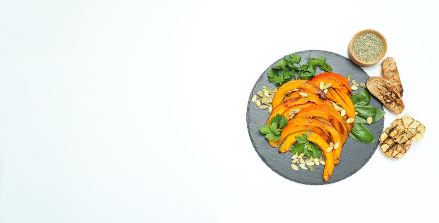 Concept of tasty homemade dish - baked pumpkin