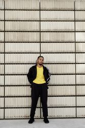 Black male near concrete blocks