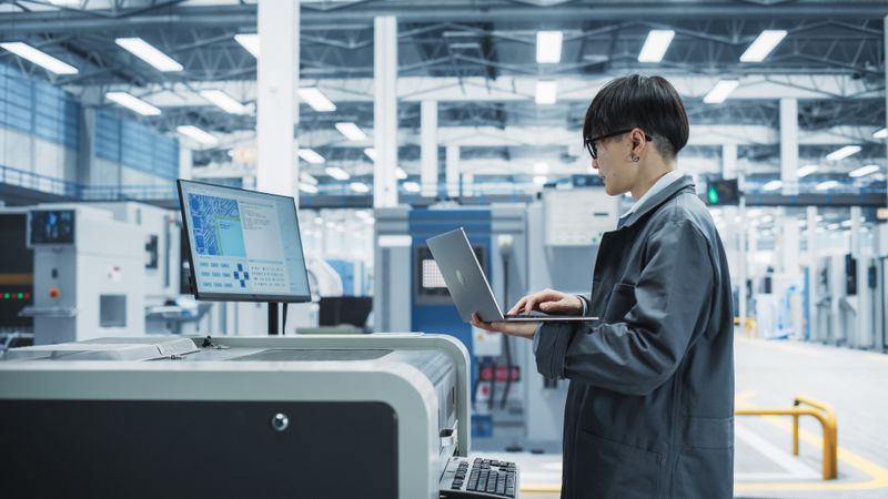 Asian man working at electronics store check out