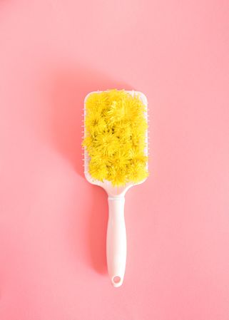 Hair brush with yellow spring flowers
