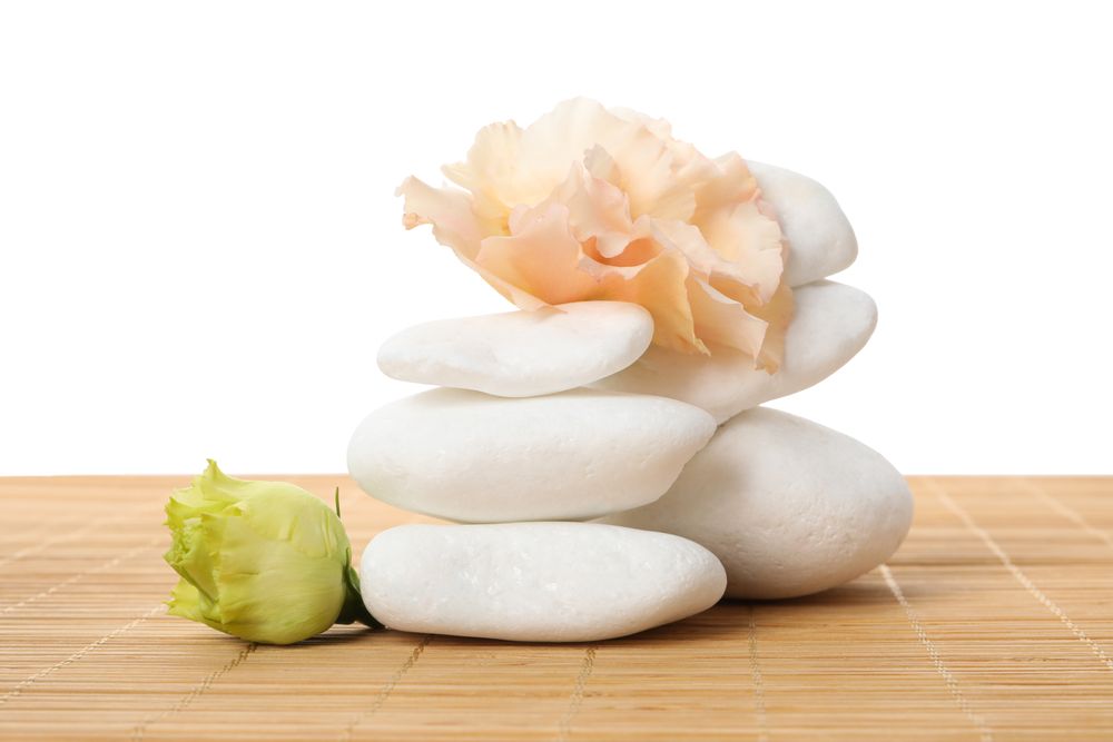 stones and flowers, isolated on plain background