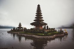 Traditional pagoda complex in water