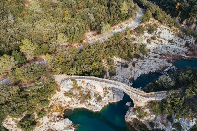 Aerial view of a medieval bridge