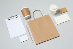Mockup business brand template on light gray background, space for text