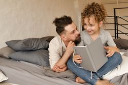 Dad and daughter at home