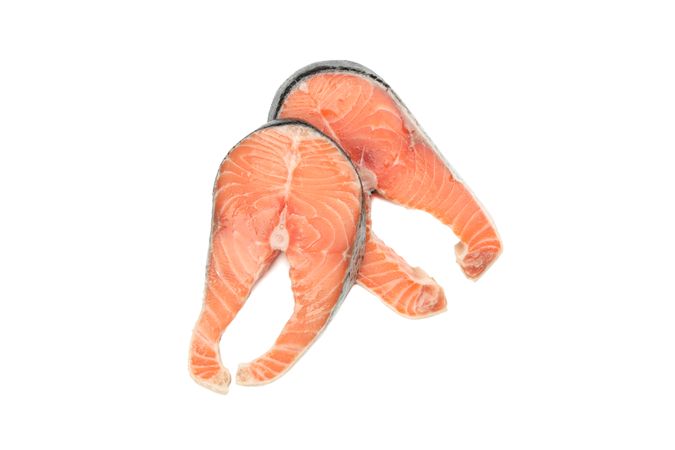 Fresh raw salmon meat isolated on plain background