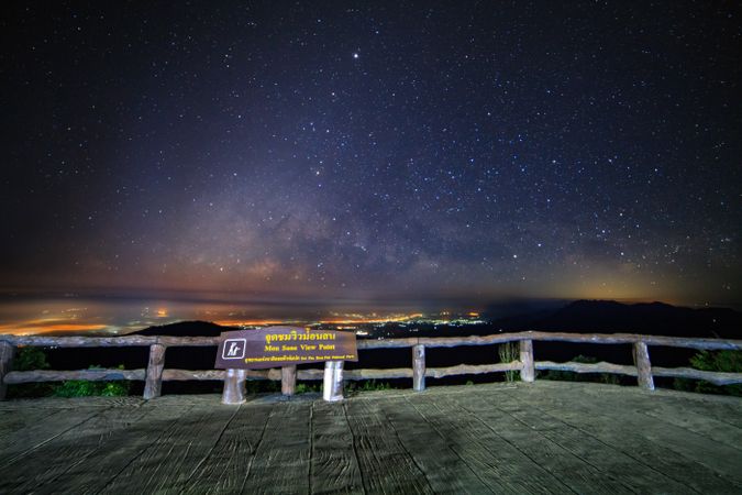 Starry night sky at Monson viewpoint Doi AngKhang and milky way galaxy with stars and space dust in the universe