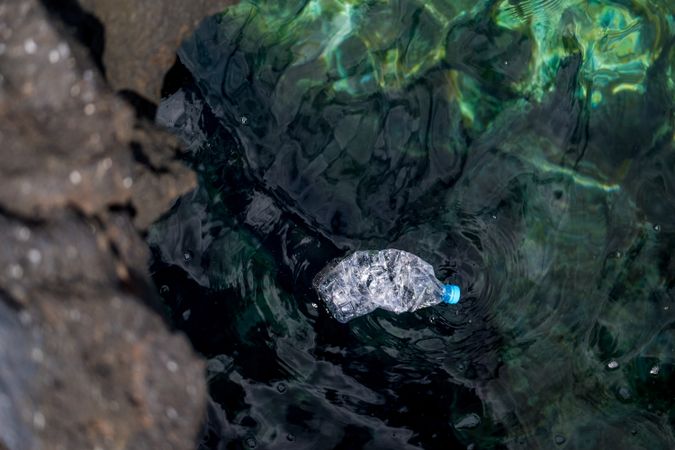Plastic bottle floating on water