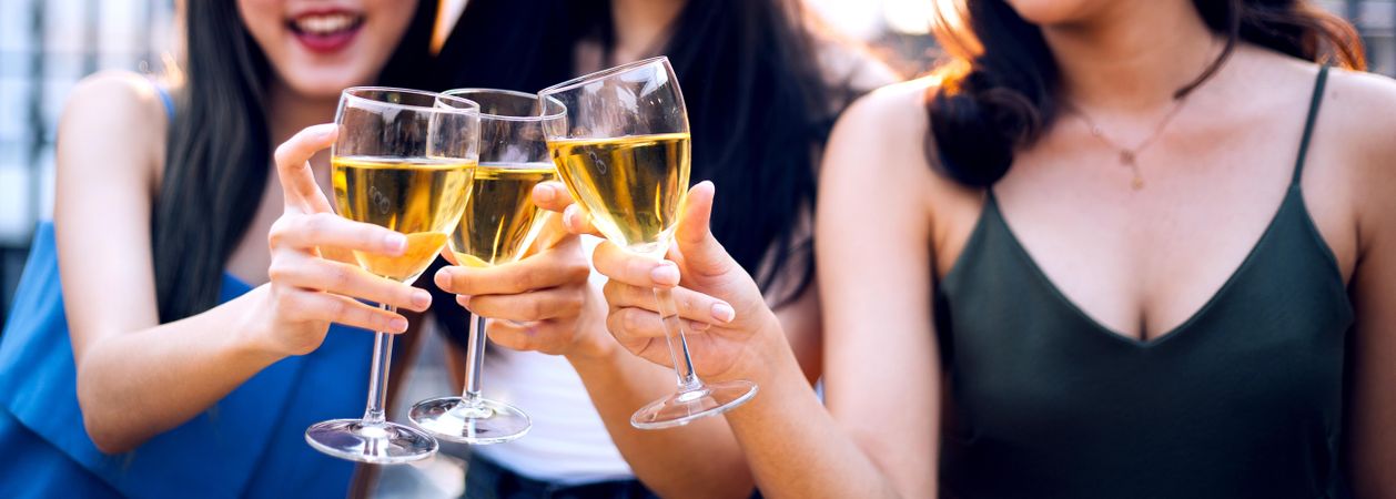 Banner of Asian women friends toasting their drinks