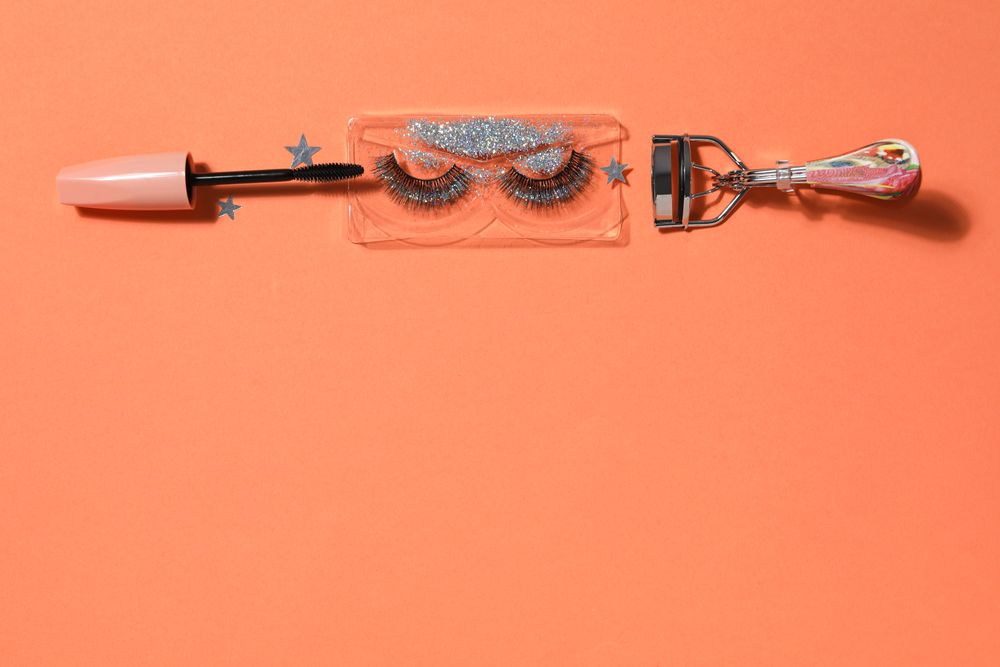 False eyelashes, concept of different makeup accessories