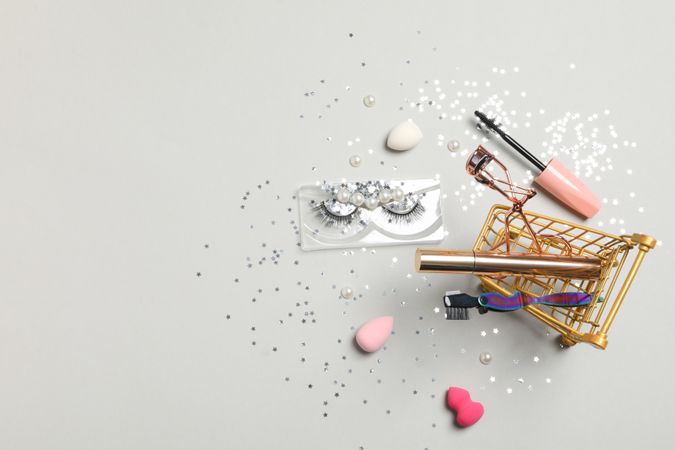 concept of cosmetology tools and beauty treatment, false eyelashes