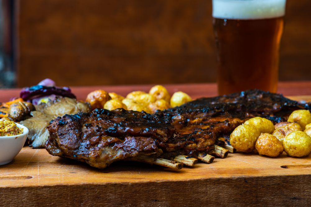 Smoked pork ribs with sauces