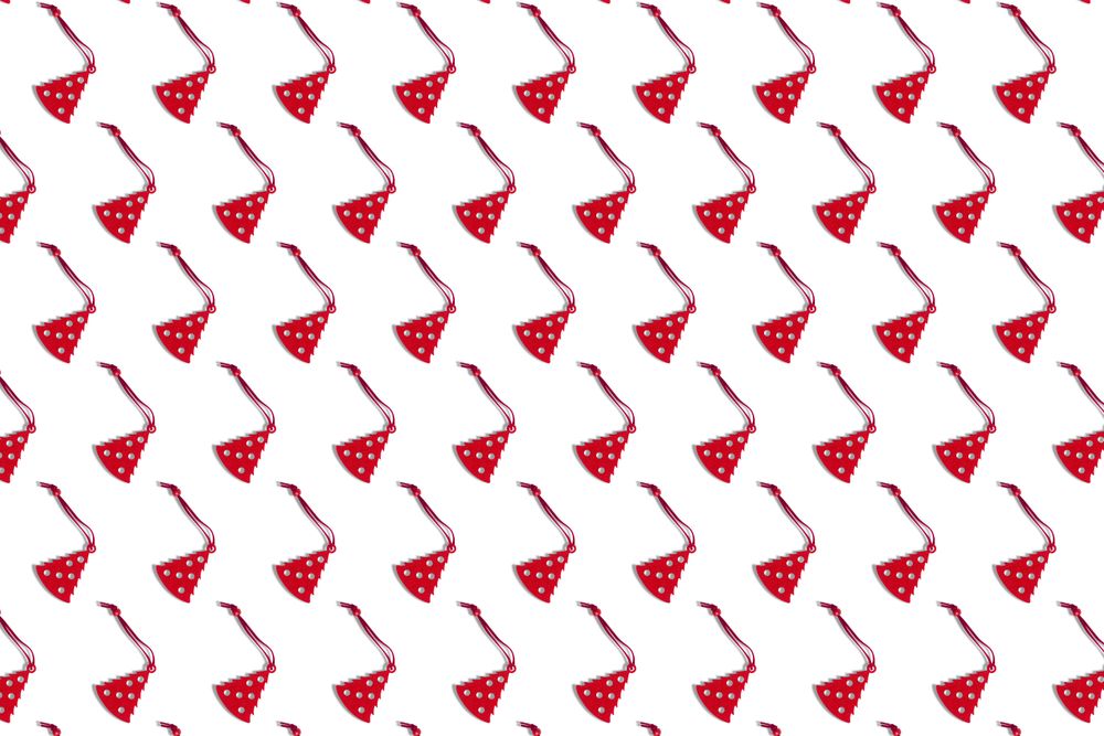 Diagonal rows of red tree ornament
