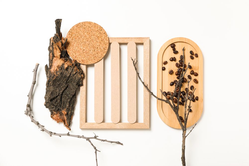 Flat lay of creative moodboard composition, top view