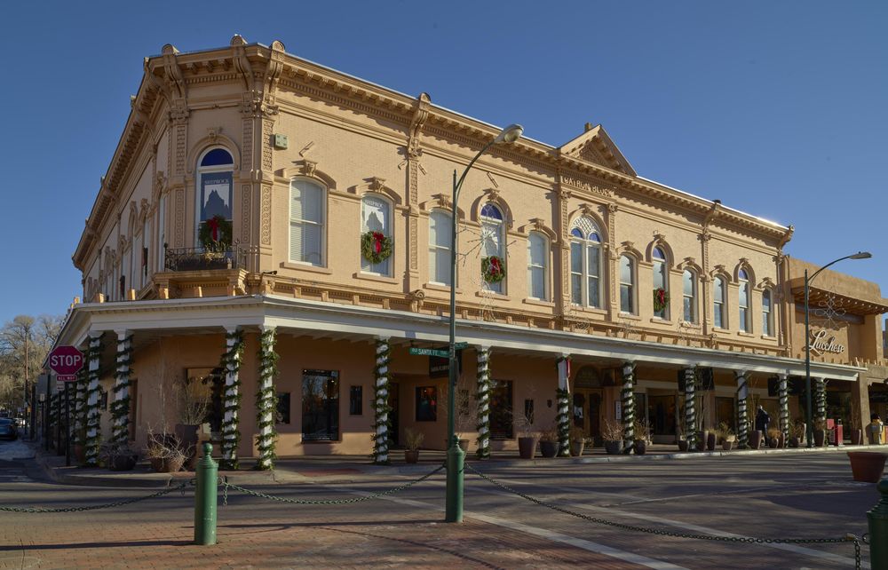 A corner of the central plaza of Santa Fe, the capital city of the southwest U.S