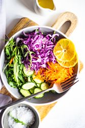 Top view of healthy salad concept with red cabbage