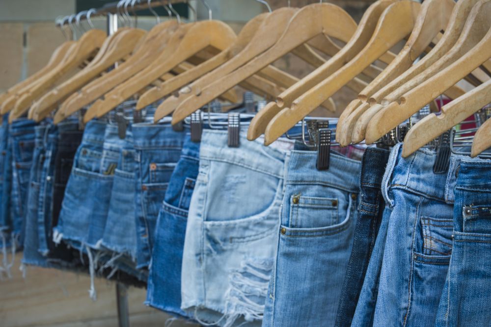 Blue denim shorts in fashion store